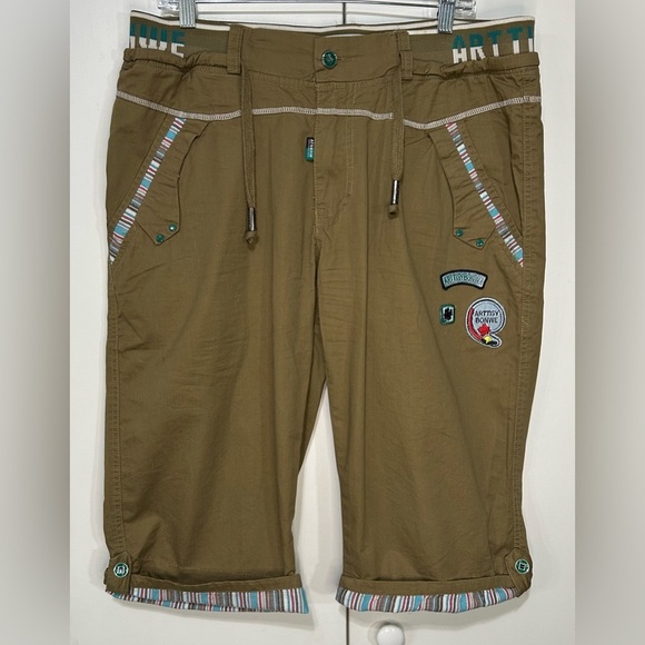 A’T’S bonwe Women 38 Brown Khaki Stretch Waist Drawstring Hiking Outdoor Capris - Picture 4 of 16